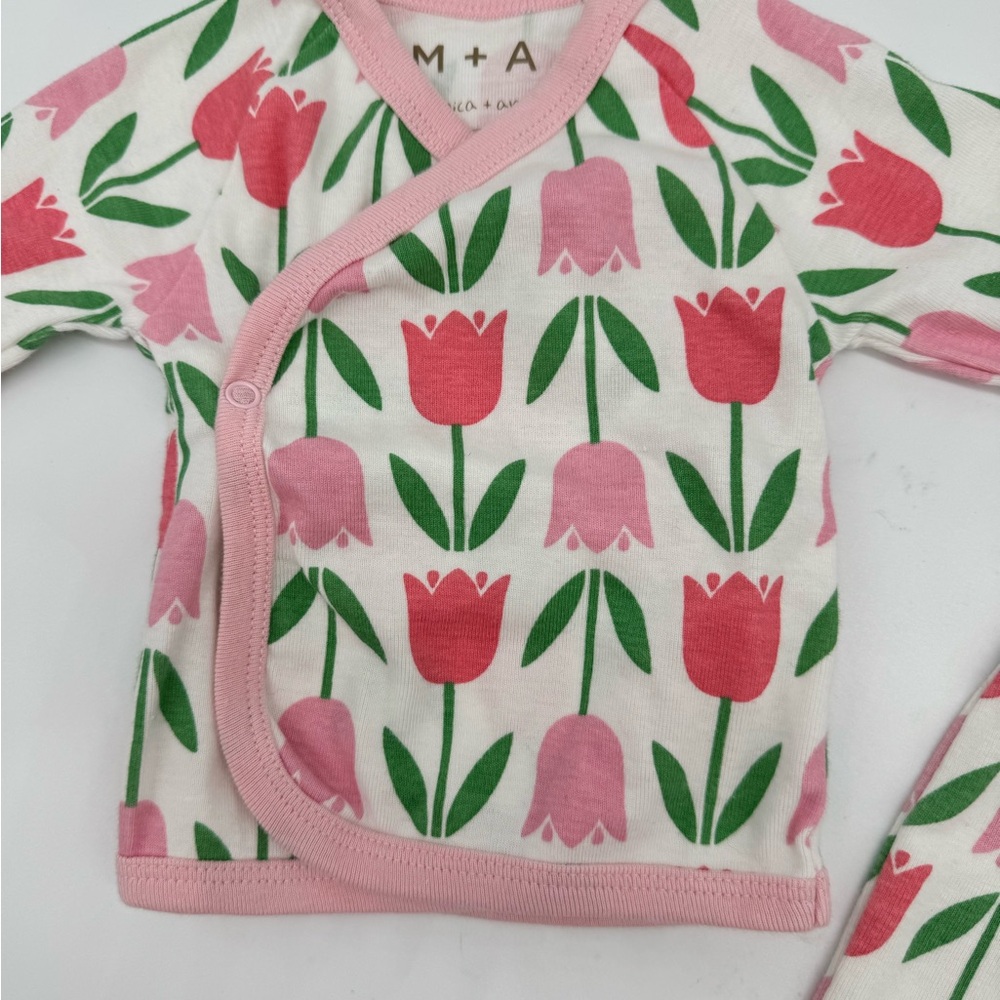 M+A MONICA + ANDY ORGANIC PINK TULIP KIMONO FOOTIE OUTFIT 🌸SZ NB🌸 - Picture 4 of 13